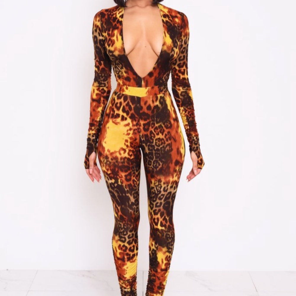Kloset envy Phoenix leopard print deep V  2 piece